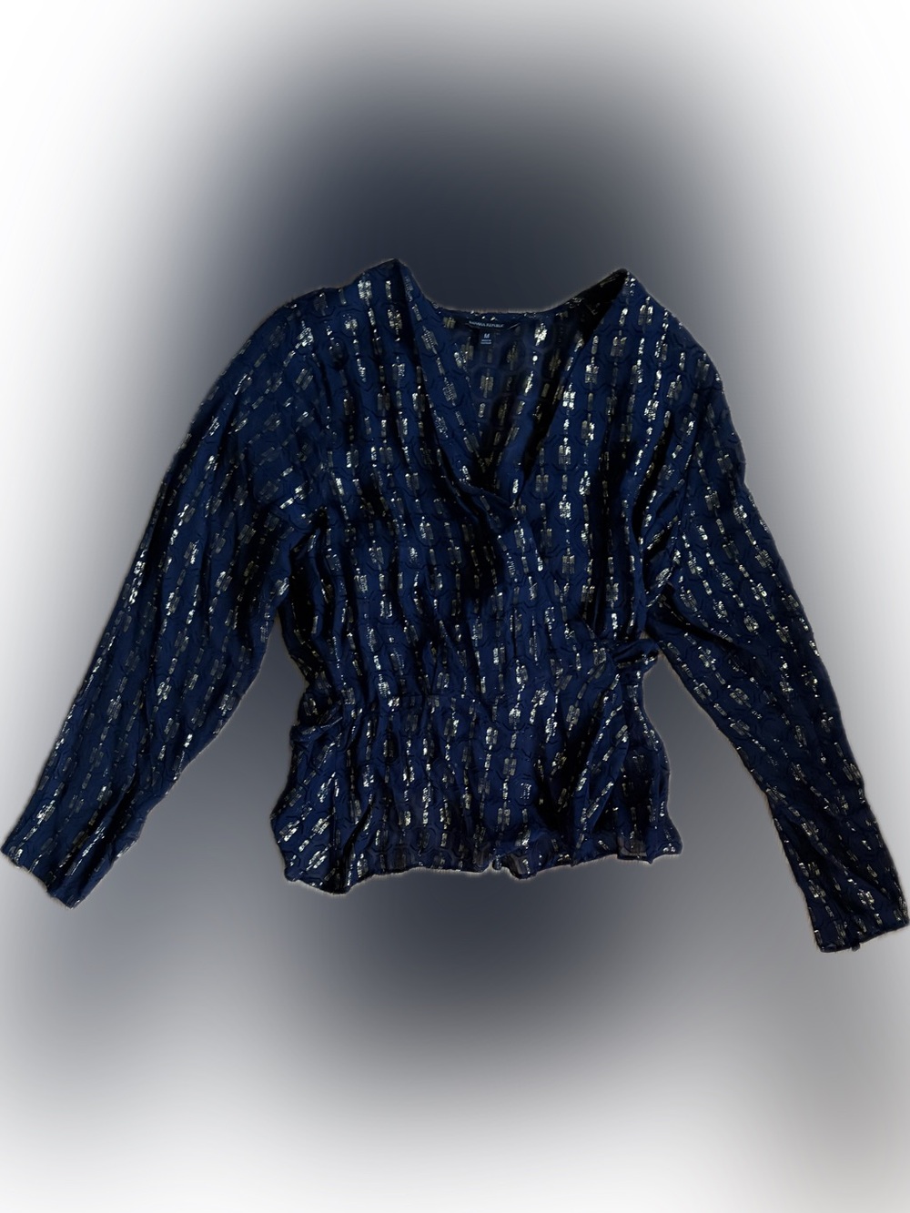 Banana Republic Navy Metallic Print Wrap Blouse